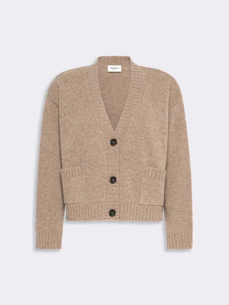 V-neck wool yarn cardigan - HAZELNUT BROWN - Max Mara - 5
