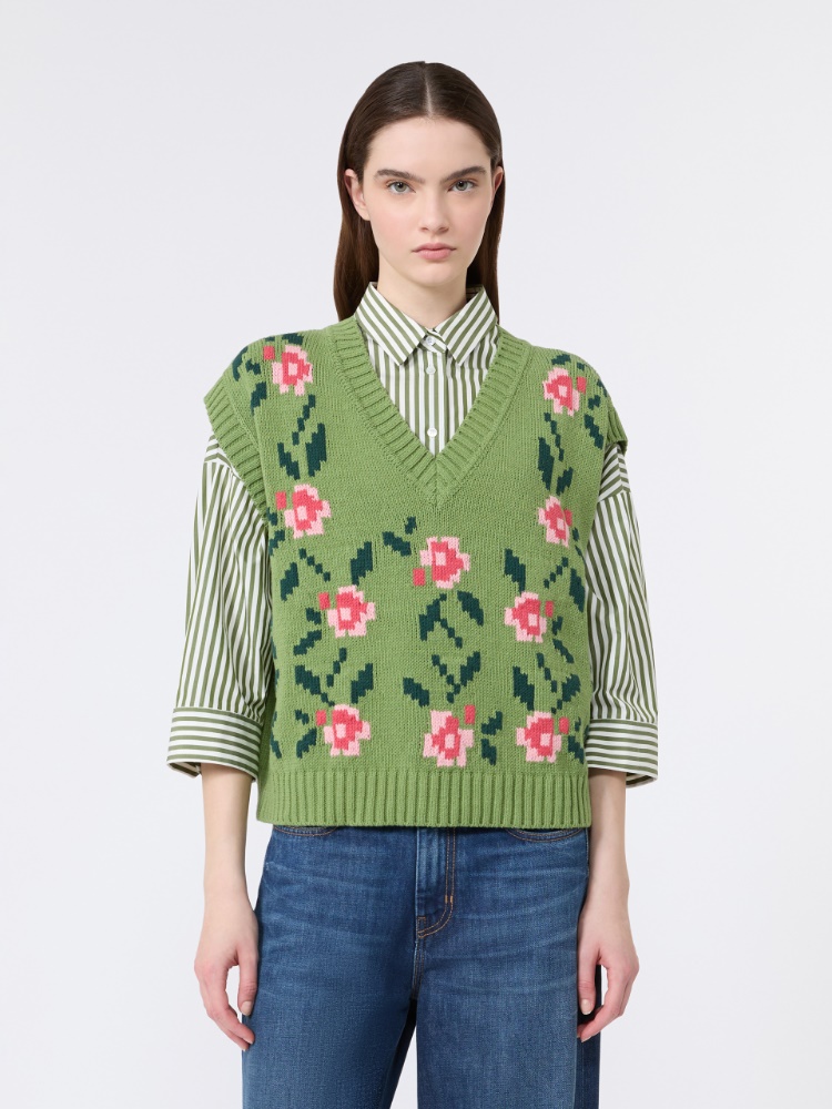 Inlaid cotton-blend gilet - GREEN - 2