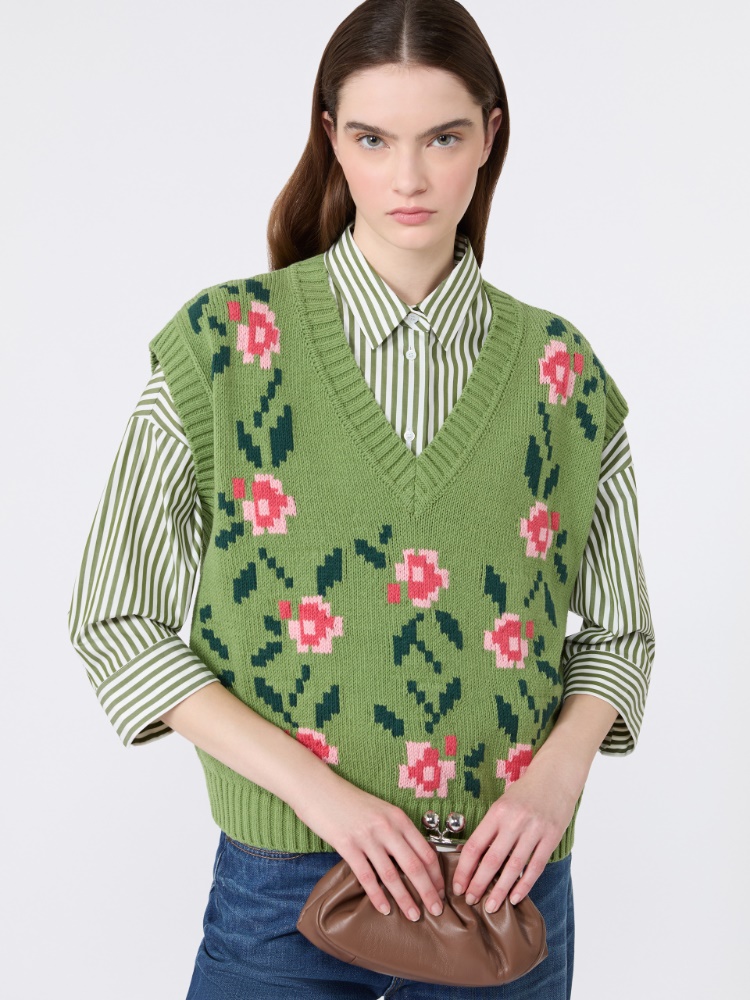 Inlaid cotton-blend gilet - GREEN - 4
