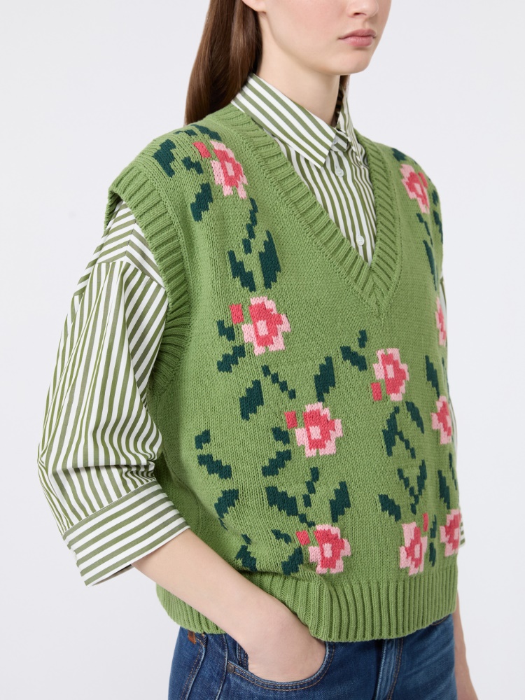 Inlaid cotton-blend gilet - GREEN - 5