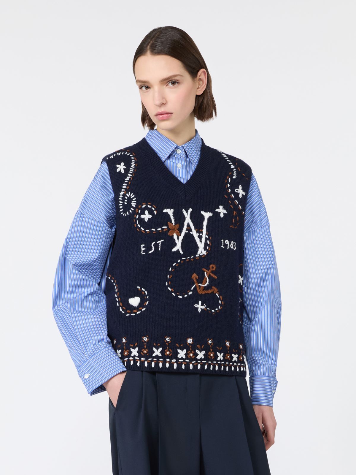 Wool yarn gilet with embroidery - ULTRAMARINE - Max Mara - 2