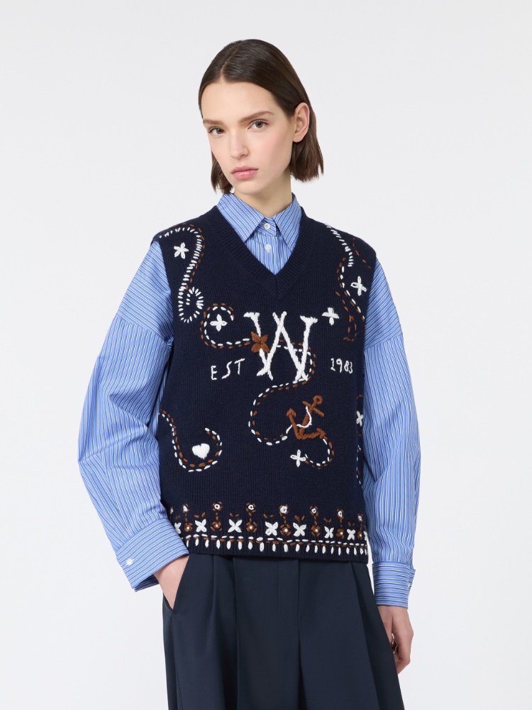 Wool yarn gilet with embroidery - ULTRAMARINE - Max Mara - 2