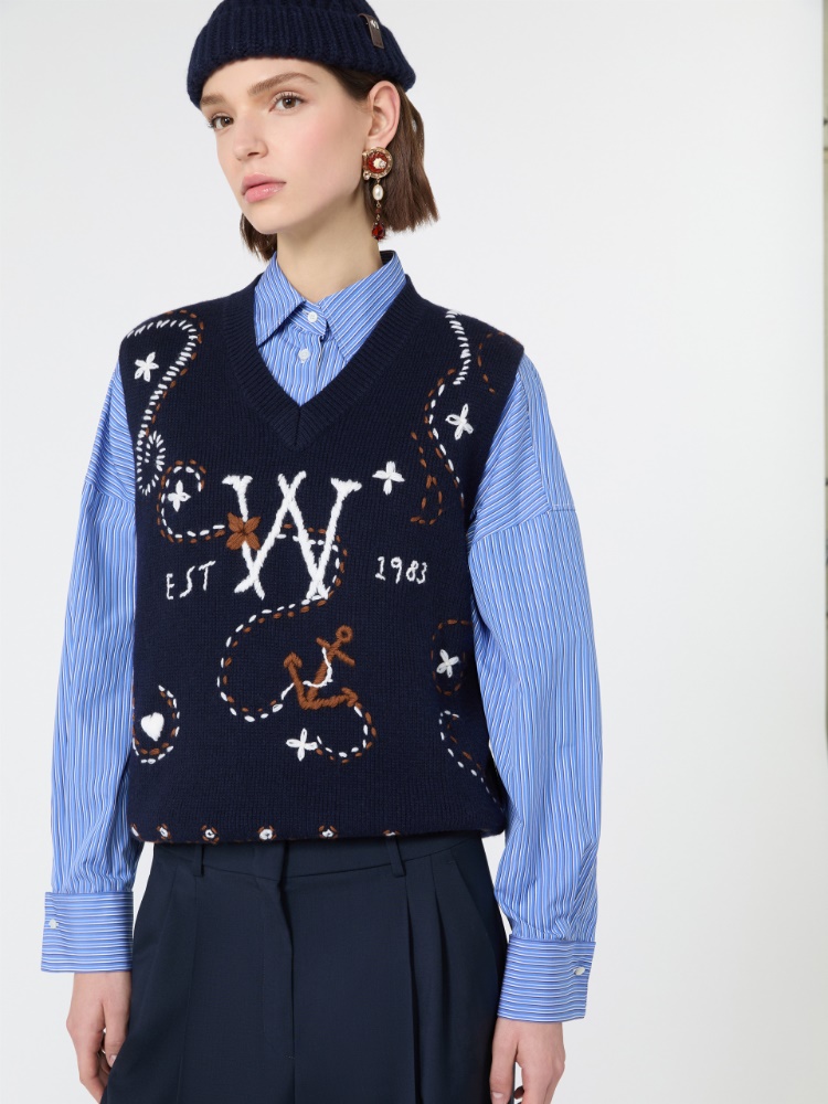 Wool yarn gilet with embroidery - ULTRAMARINE - Max Mara - 4