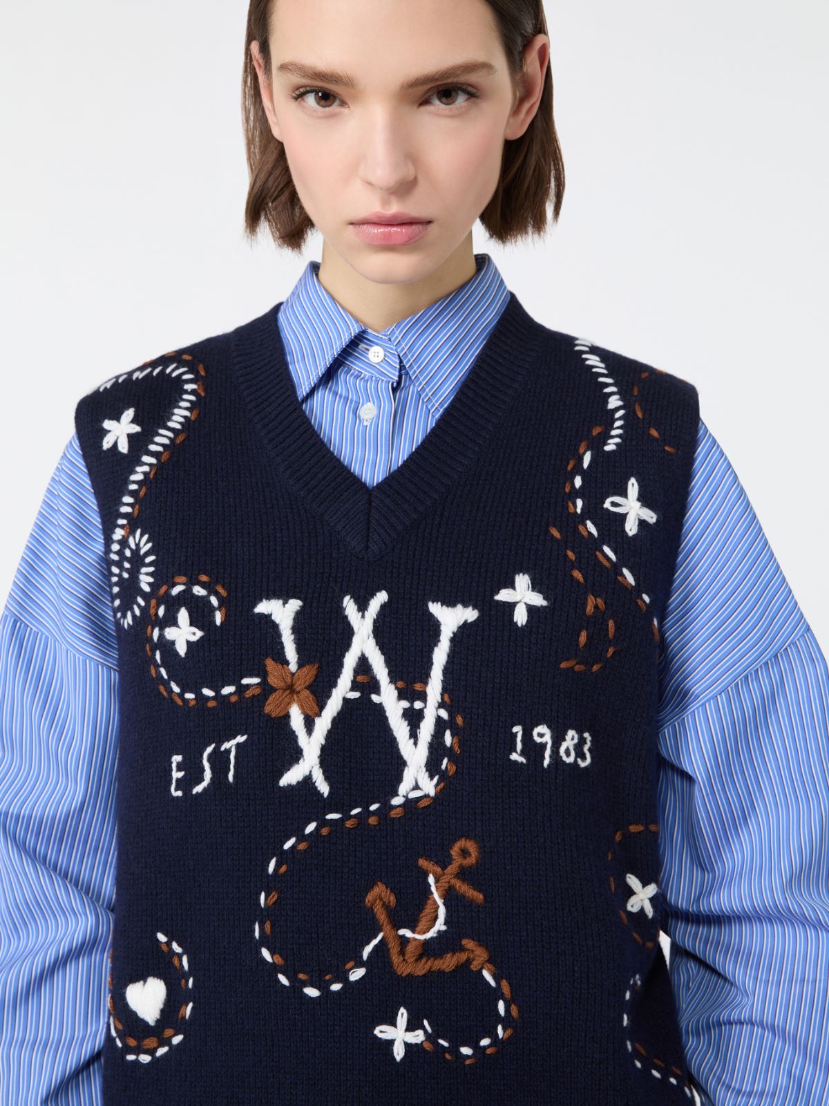 Wool yarn gilet with embroidery - ULTRAMARINE - Max Mara - 5