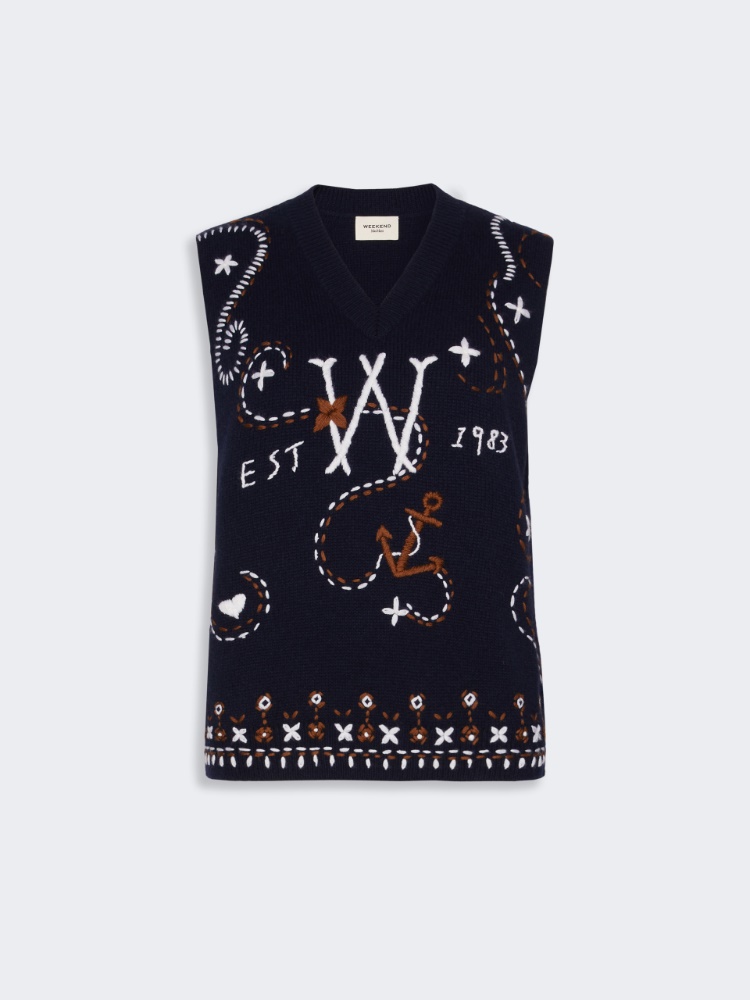 Wool yarn gilet with embroidery - ULTRAMARINE - Max Mara - 6