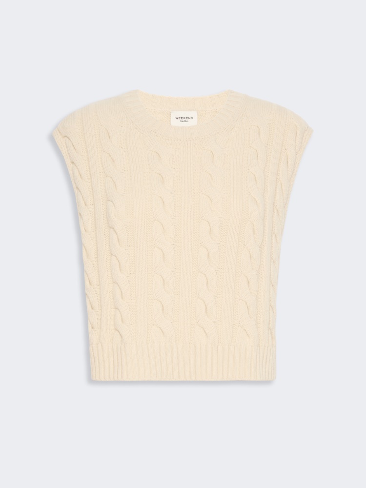 Gilet in filato di lana a trecce - GHIACCIO