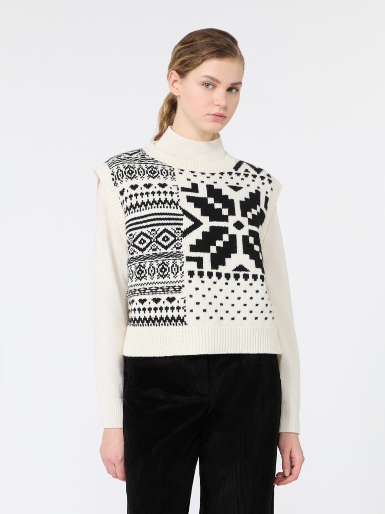 Żakardowa kamizelka z przędzy wełnianej - BIAŁY - Max Mara - 2