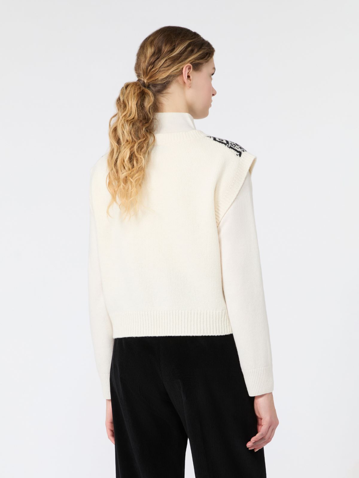 Żakardowa kamizelka z przędzy wełnianej - BIAŁY - Max Mara - 3