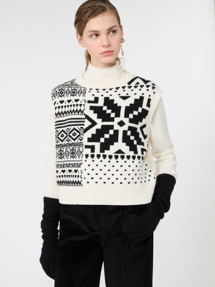Żakardowa kamizelka z przędzy wełnianej - BIAŁY - Max Mara - 4