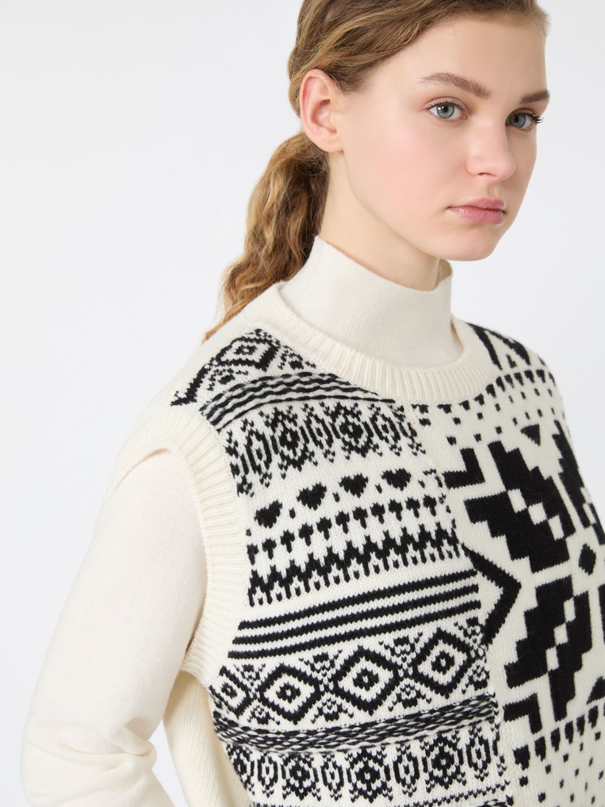 Żakardowa kamizelka z przędzy wełnianej - BIAŁY - Max Mara - 5