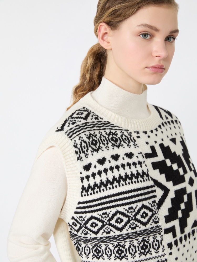 Żakardowa kamizelka z przędzy wełnianej - BIAŁY - Max Mara - 5