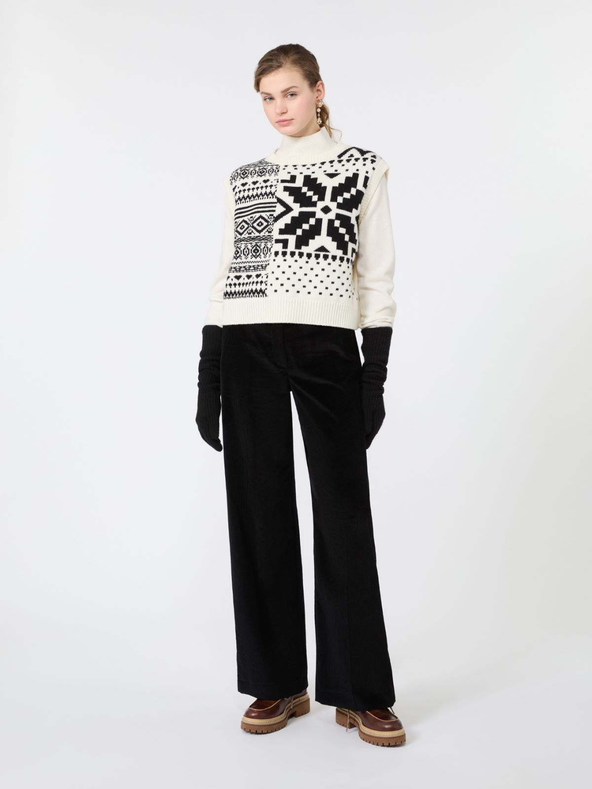Jacquard wool yarn gilet - WHITE