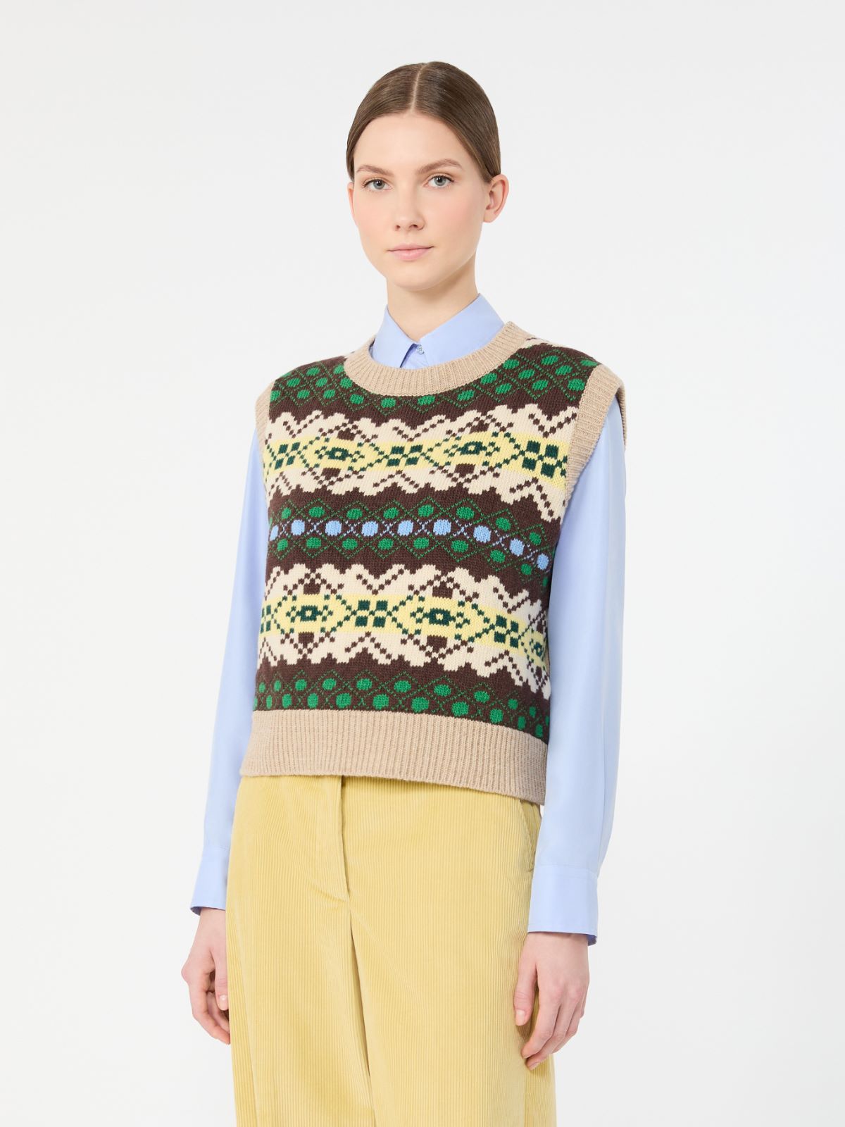 Żakardowa kamizelka z przędzy wełnianej - ZIELONY - Max Mara - 2