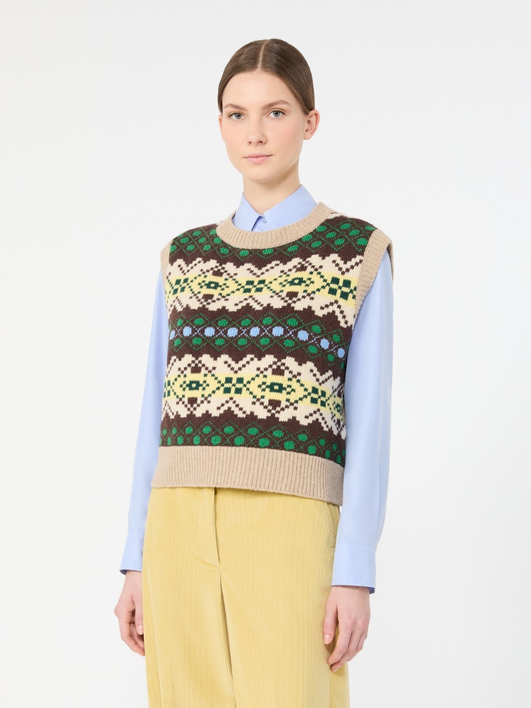 Żakardowa kamizelka z przędzy wełnianej - ZIELONY - Max Mara - 2