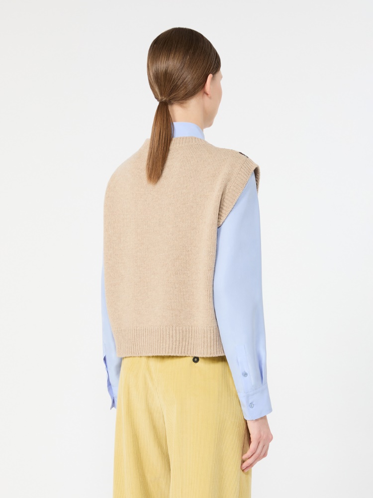 Żakardowa kamizelka z przędzy wełnianej - ZIELONY - Max Mara - 3
