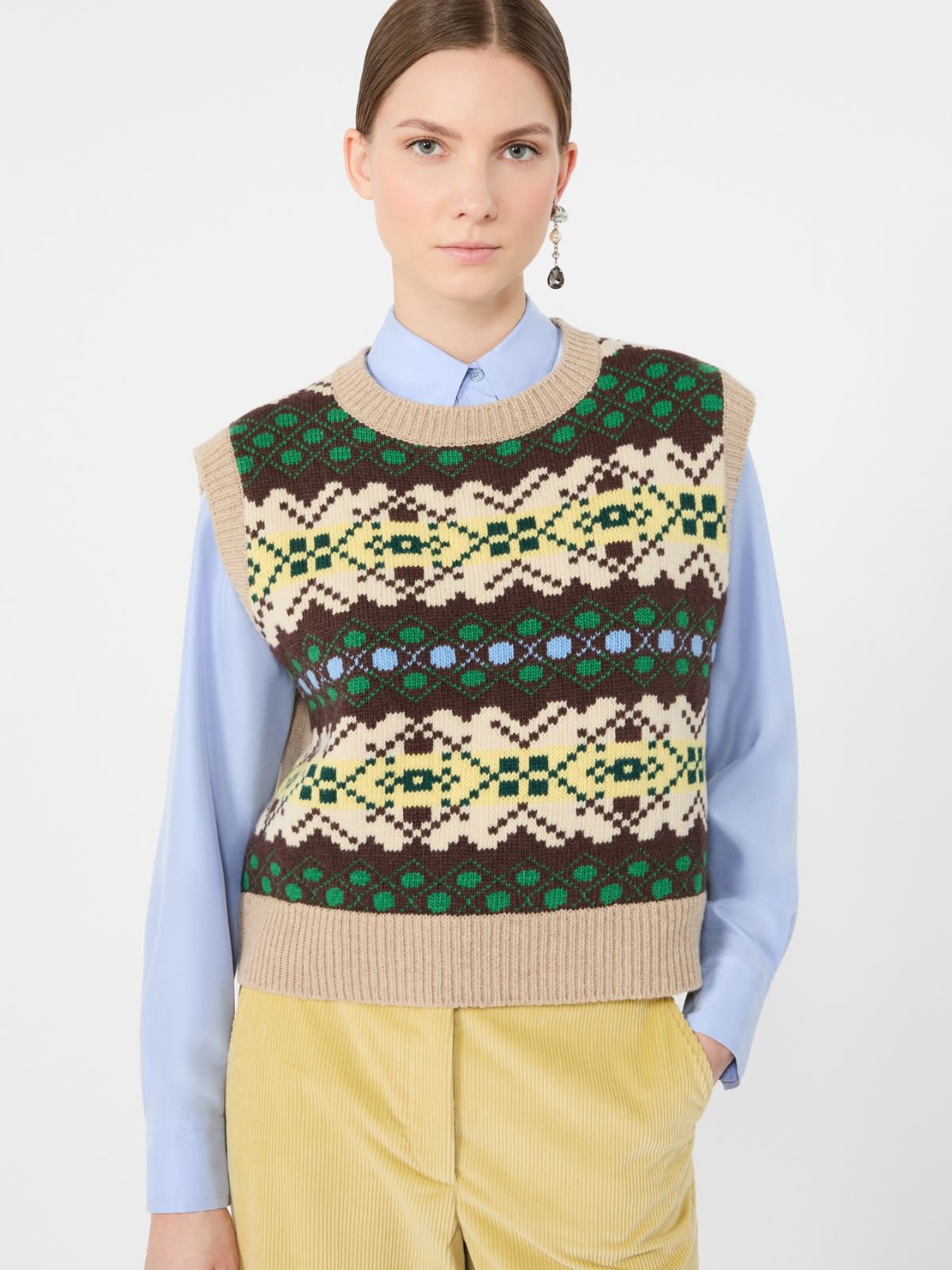 Żakardowa kamizelka z przędzy wełnianej - ZIELONY - Max Mara - 4