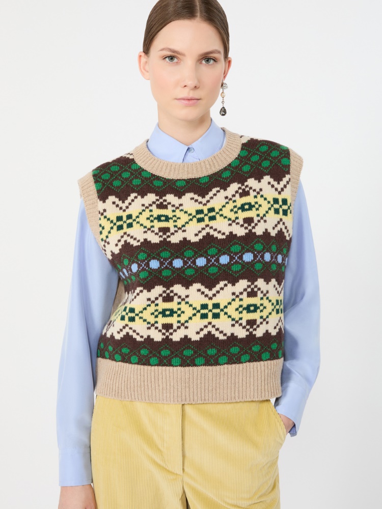 Żakardowa kamizelka z przędzy wełnianej - ZIELONY - Max Mara - 4