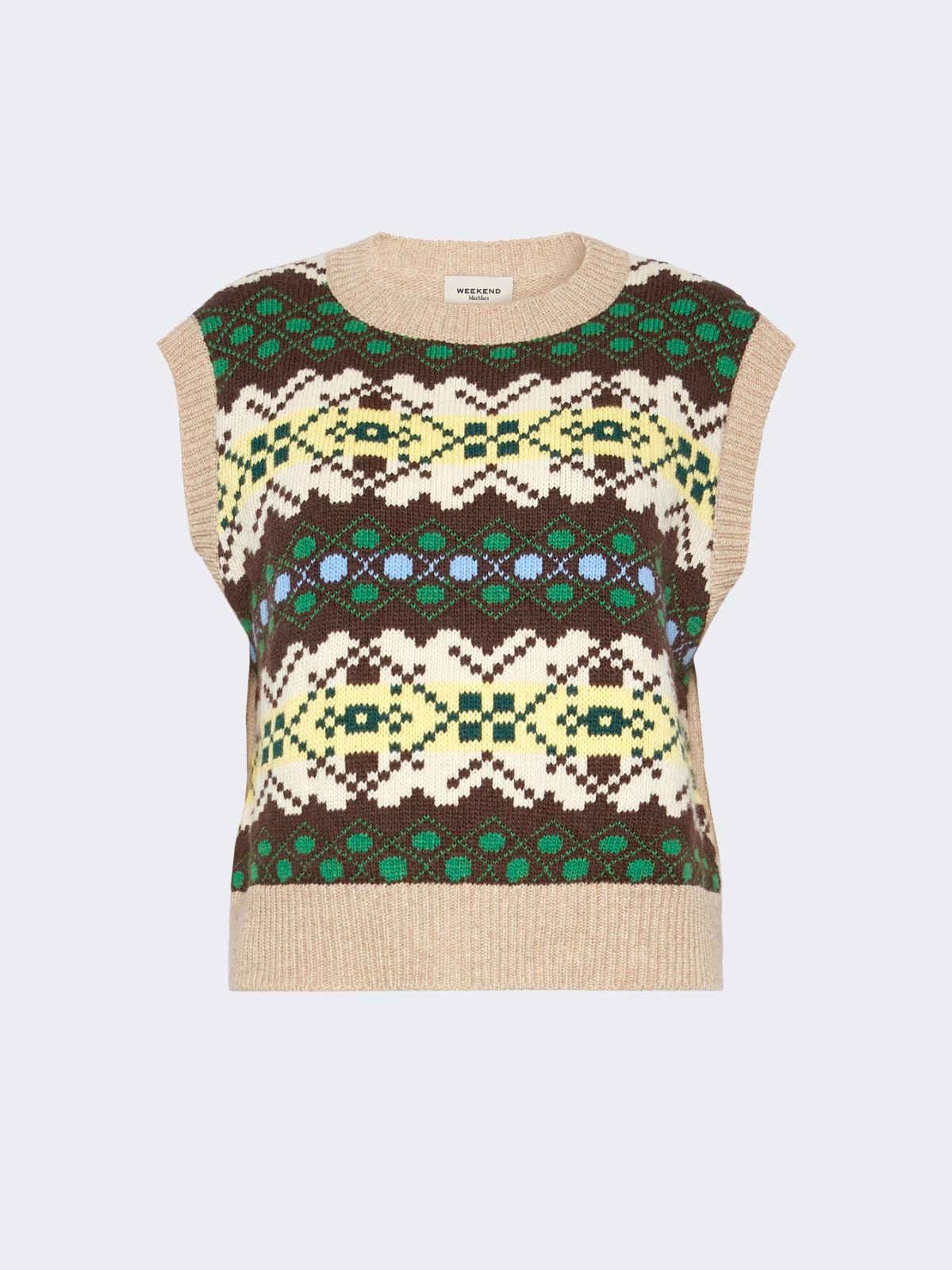 Żakardowa kamizelka z przędzy wełnianej - ZIELONY - Max Mara - 6