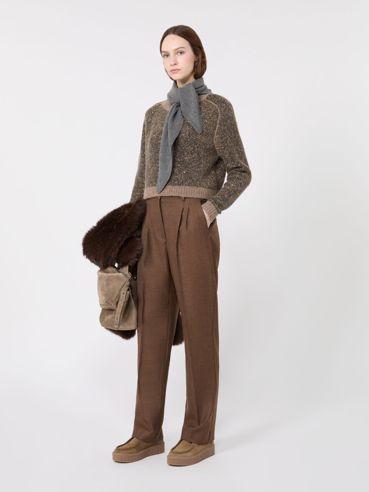 Maglia crop in misto alpaca - MARRON GLACE' - Max Mara