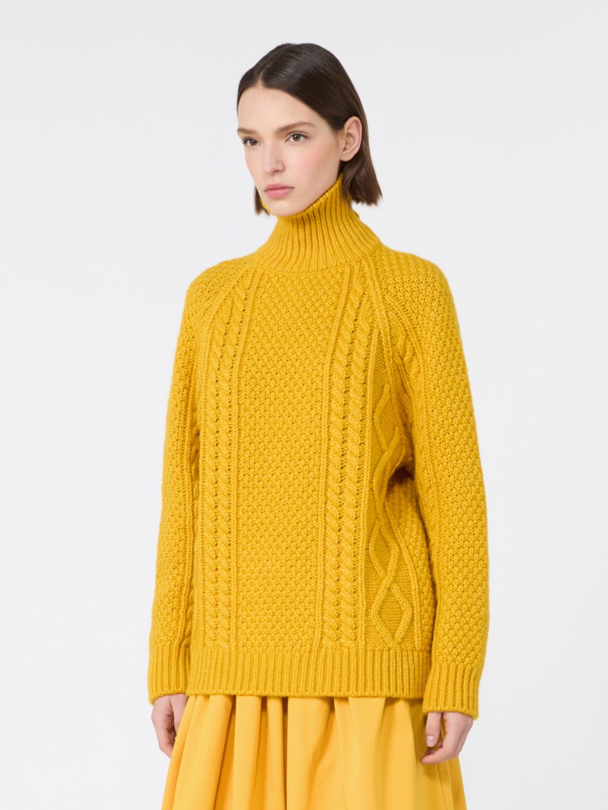 Wool yarn turtleneck Aran jumper - YELLOW - Max Mara - 2