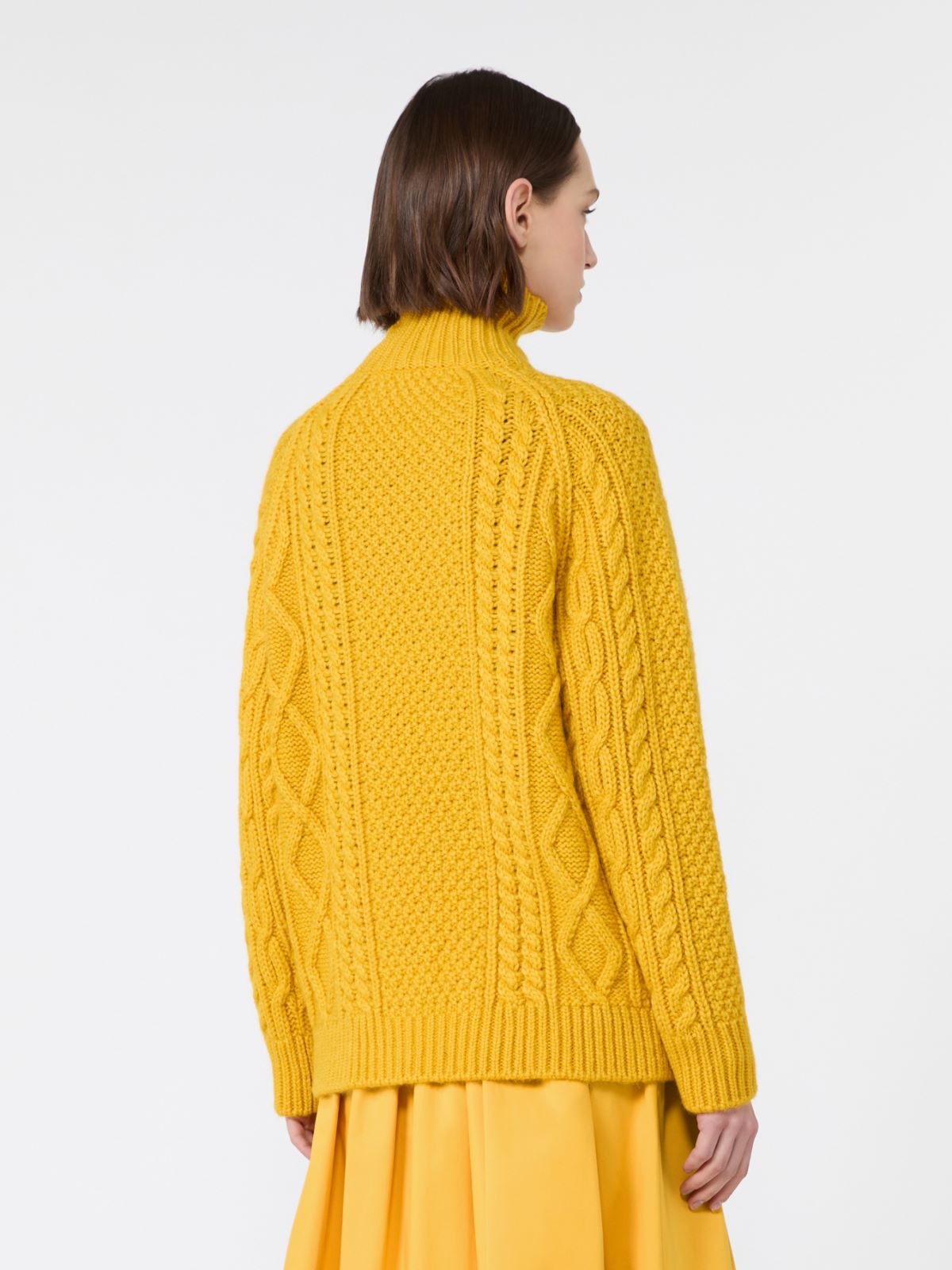 Wool yarn turtleneck Aran jumper - YELLOW - Max Mara - 3