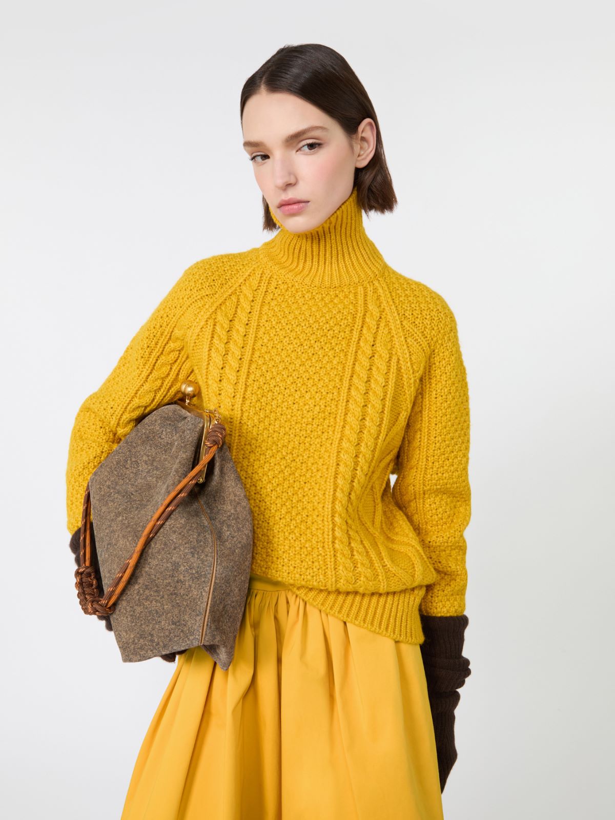 Wool yarn turtleneck Aran jumper - YELLOW - Max Mara - 4