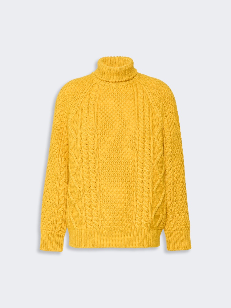 Wool yarn turtleneck Aran jumper - YELLOW - Max Mara - 5