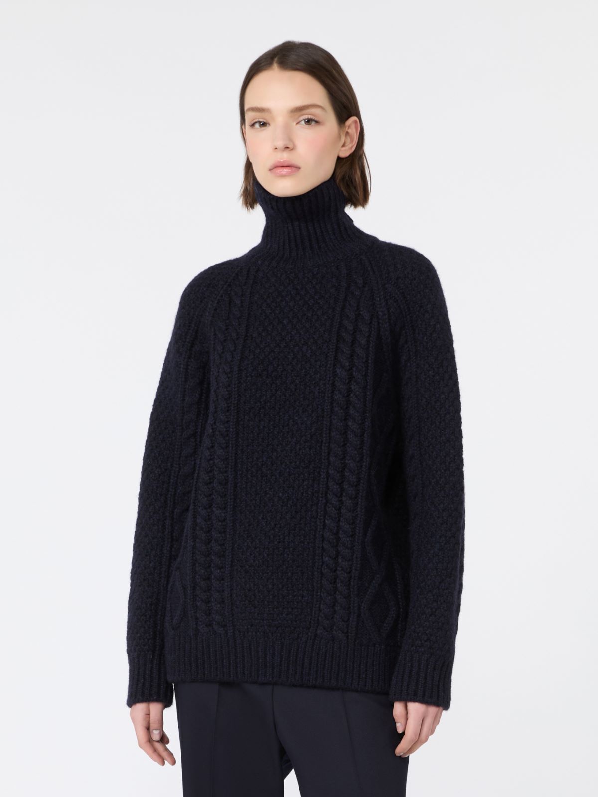 Wool yarn turtleneck Aran jumper - NAVY - Max Mara - 2