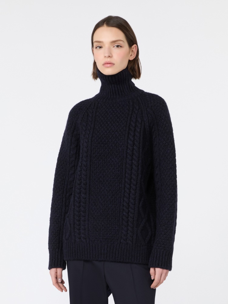 Wool yarn turtleneck Aran jumper - NAVY - Max Mara - 2
