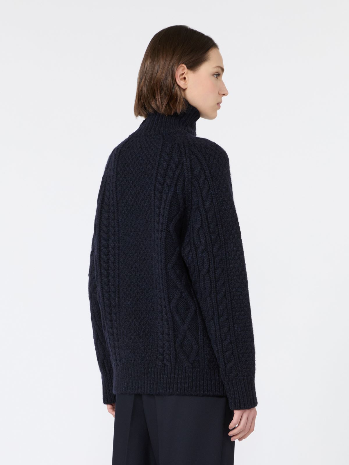 Wool yarn turtleneck Aran jumper - NAVY - Max Mara - 3