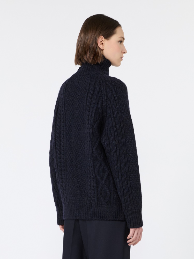 Wool yarn turtleneck Aran jumper - NAVY - Max Mara - 3