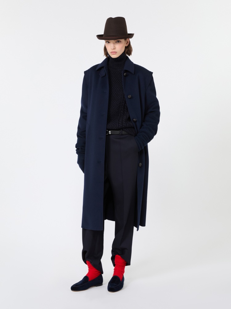 Wool yarn turtleneck Aran jumper - NAVY