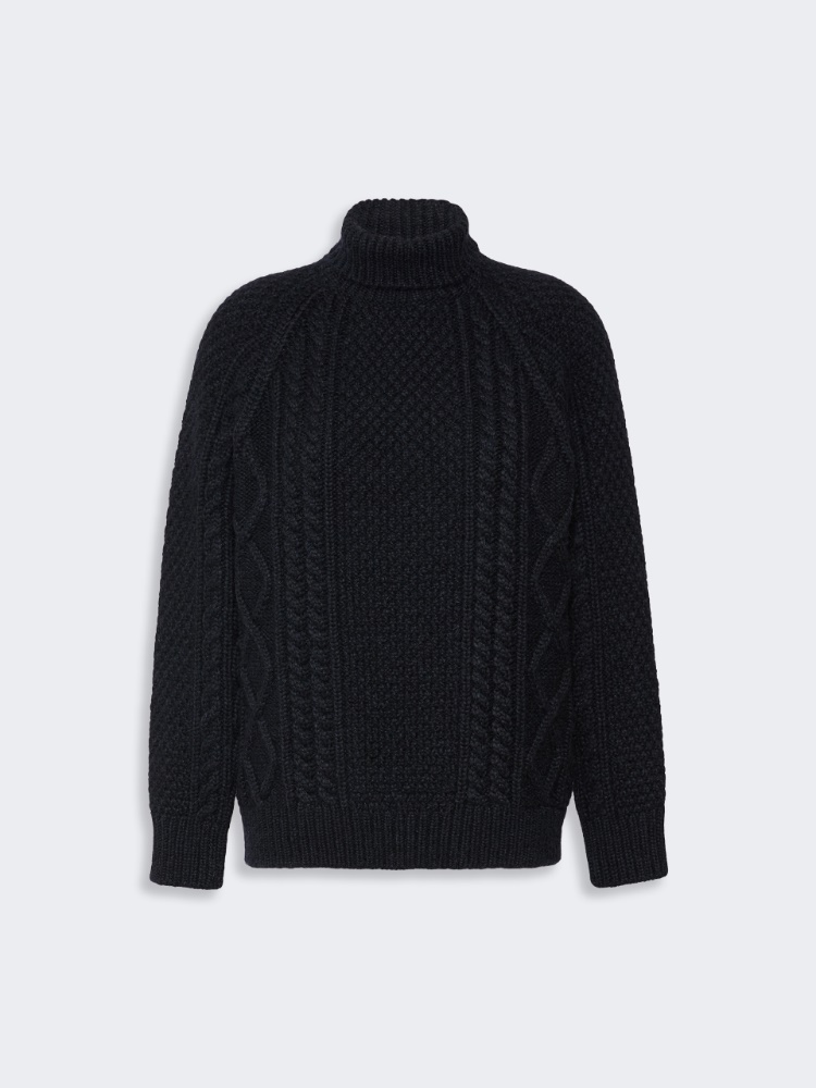 Wool yarn turtleneck Aran jumper - NAVY