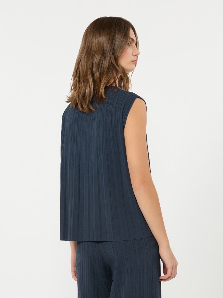 Plissé-pleated viscose yarn sweater - NAVY - 3