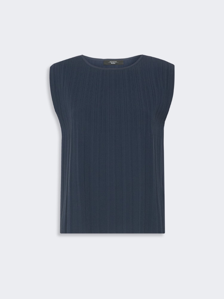 Plissé-pleated viscose yarn sweater - NAVY
