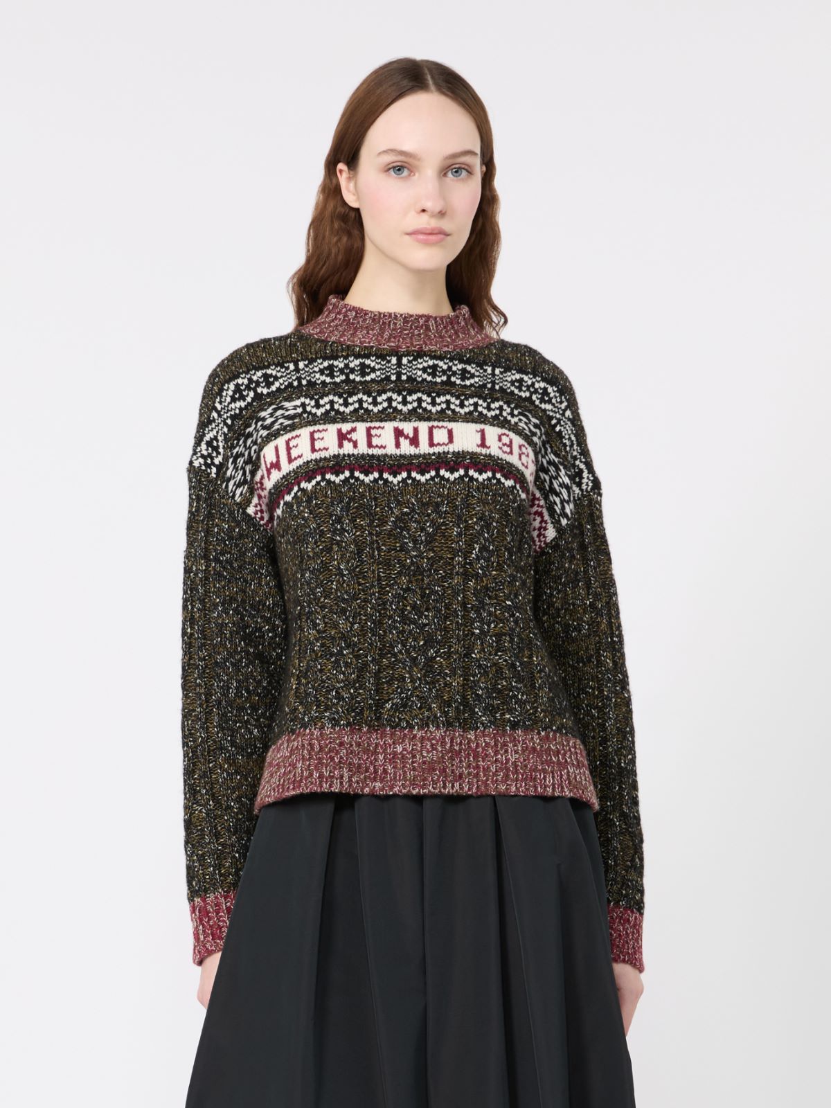Jacquard Wool-Cotton Crewneck Sweater - BLACK - Max Mara - 2