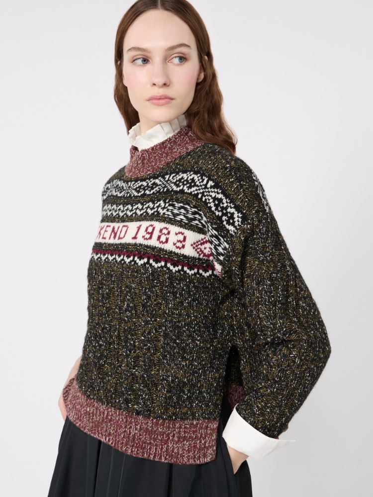 Jacquard Wool-Cotton Crewneck Sweater - BLACK - Max Mara - 4