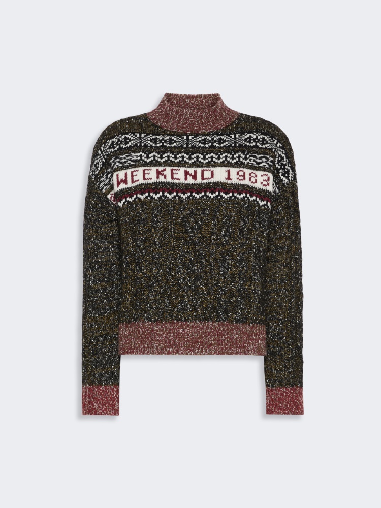Jacquard Wool-Cotton Crewneck Sweater - BLACK