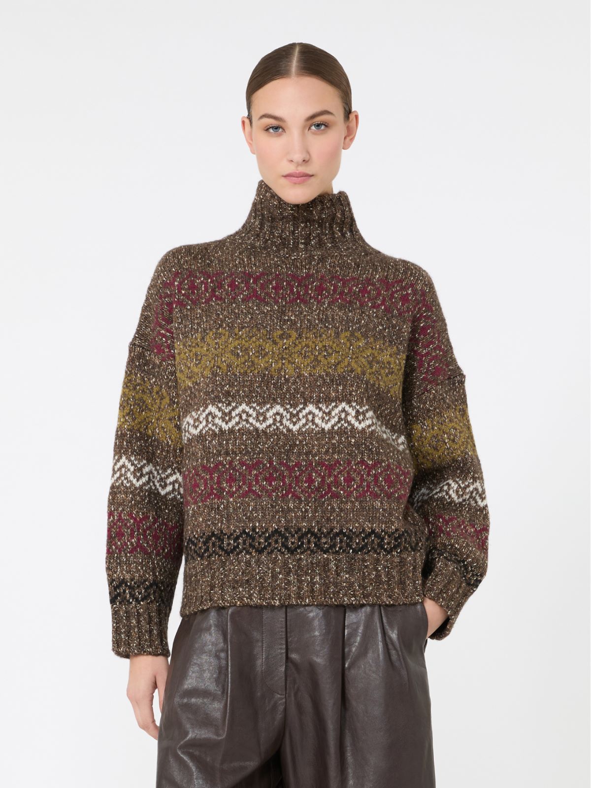 Wool-Cotton Turtleneck Sweater - CHOCOLATE - Max Mara - 2