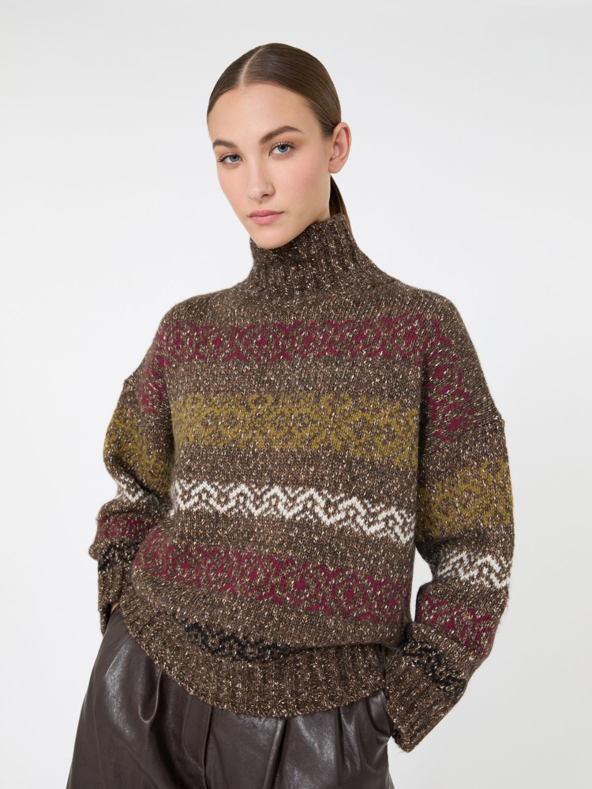 Wool-Cotton Turtleneck Sweater - CHOCOLATE - Max Mara - 4