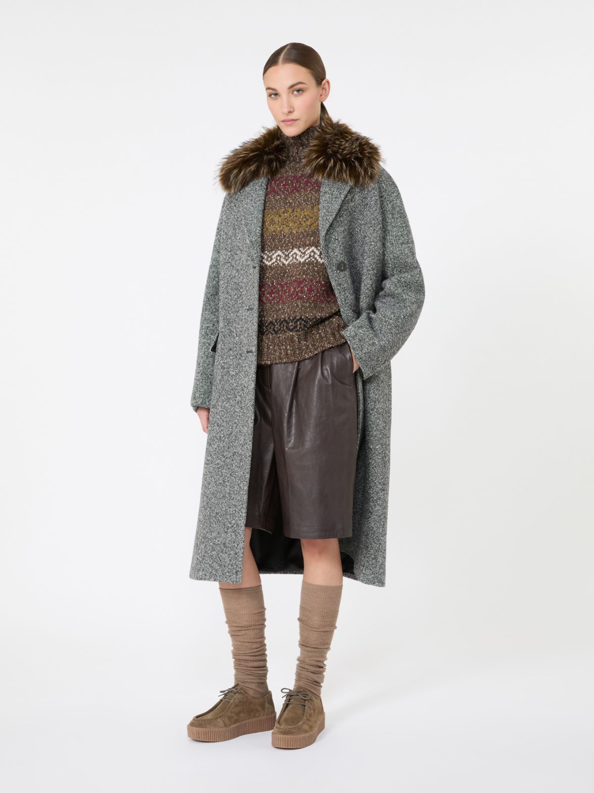 Wool-Cotton Turtleneck Sweater - CHOCOLATE - Max Mara