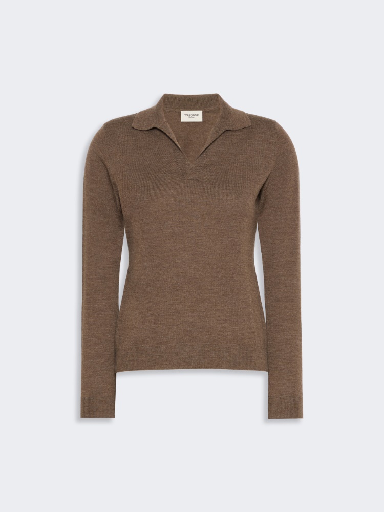 Wool and cashmere yarn polo shirt - MARRON GLACE' - Max Mara - 5