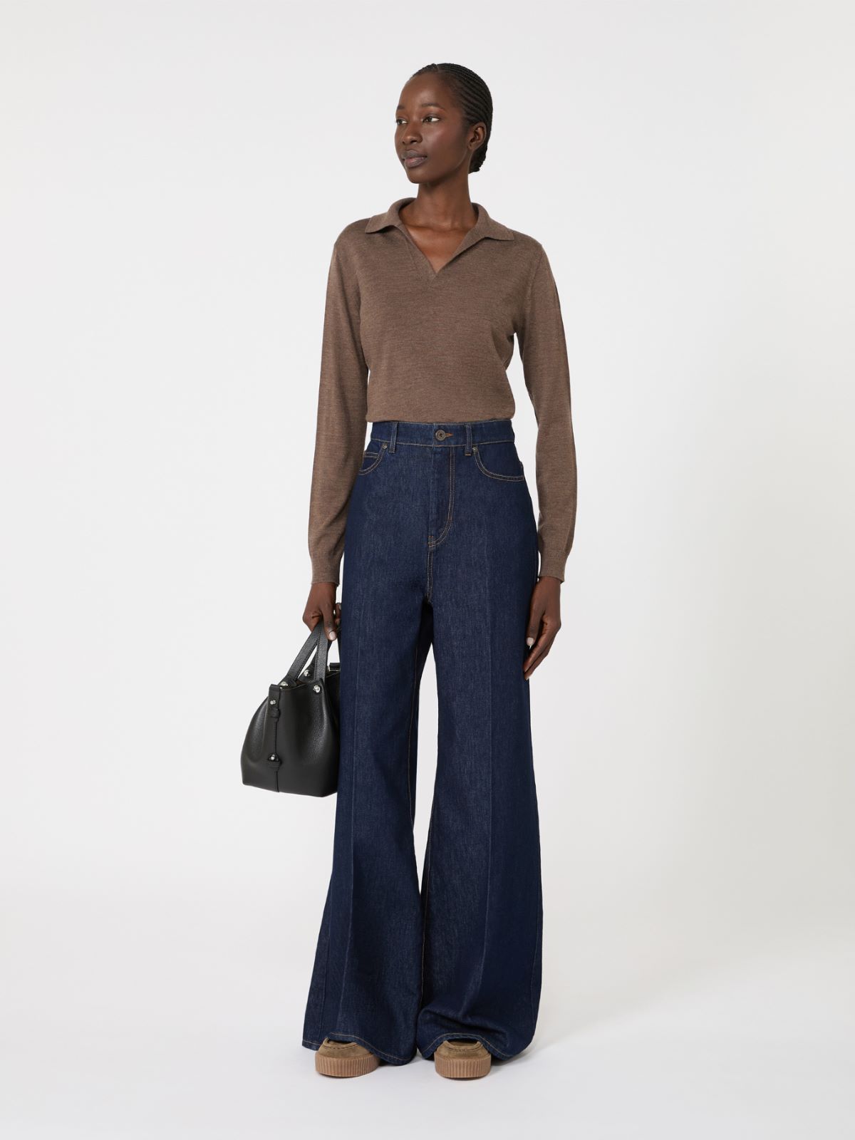 Wool and cashmere yarn polo shirt - MARRON GLACE' - Max Mara