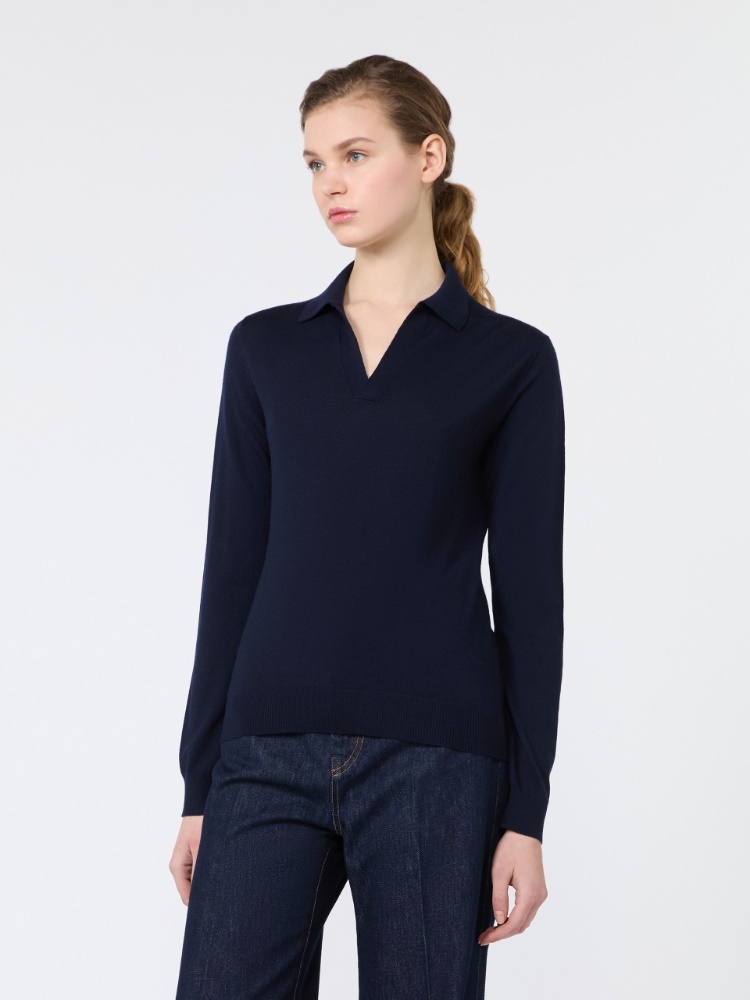Wool and cashmere yarn polo shirt - NAVY - Max Mara - 2