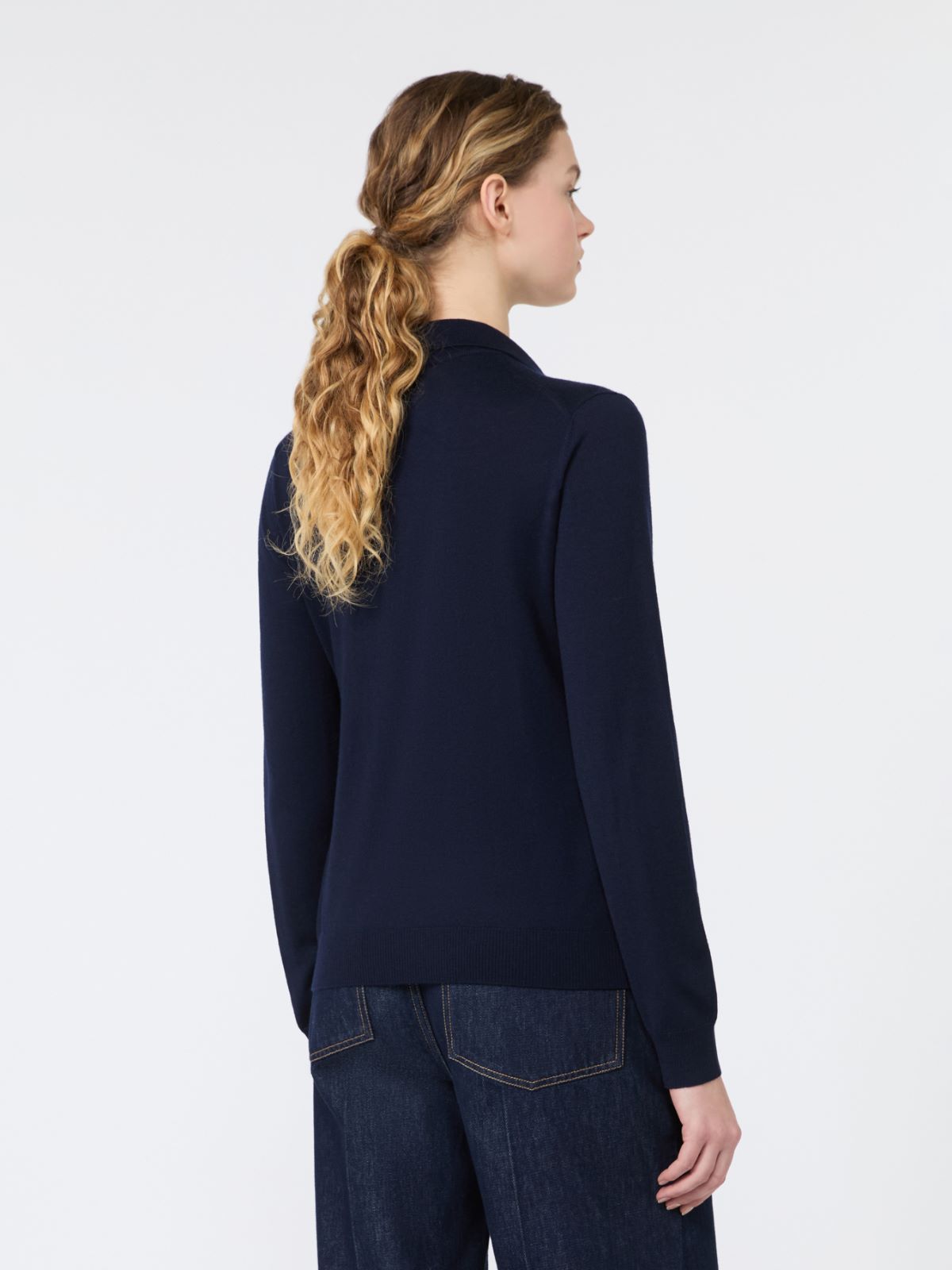 Wool and cashmere yarn polo shirt - NAVY - Max Mara - 3
