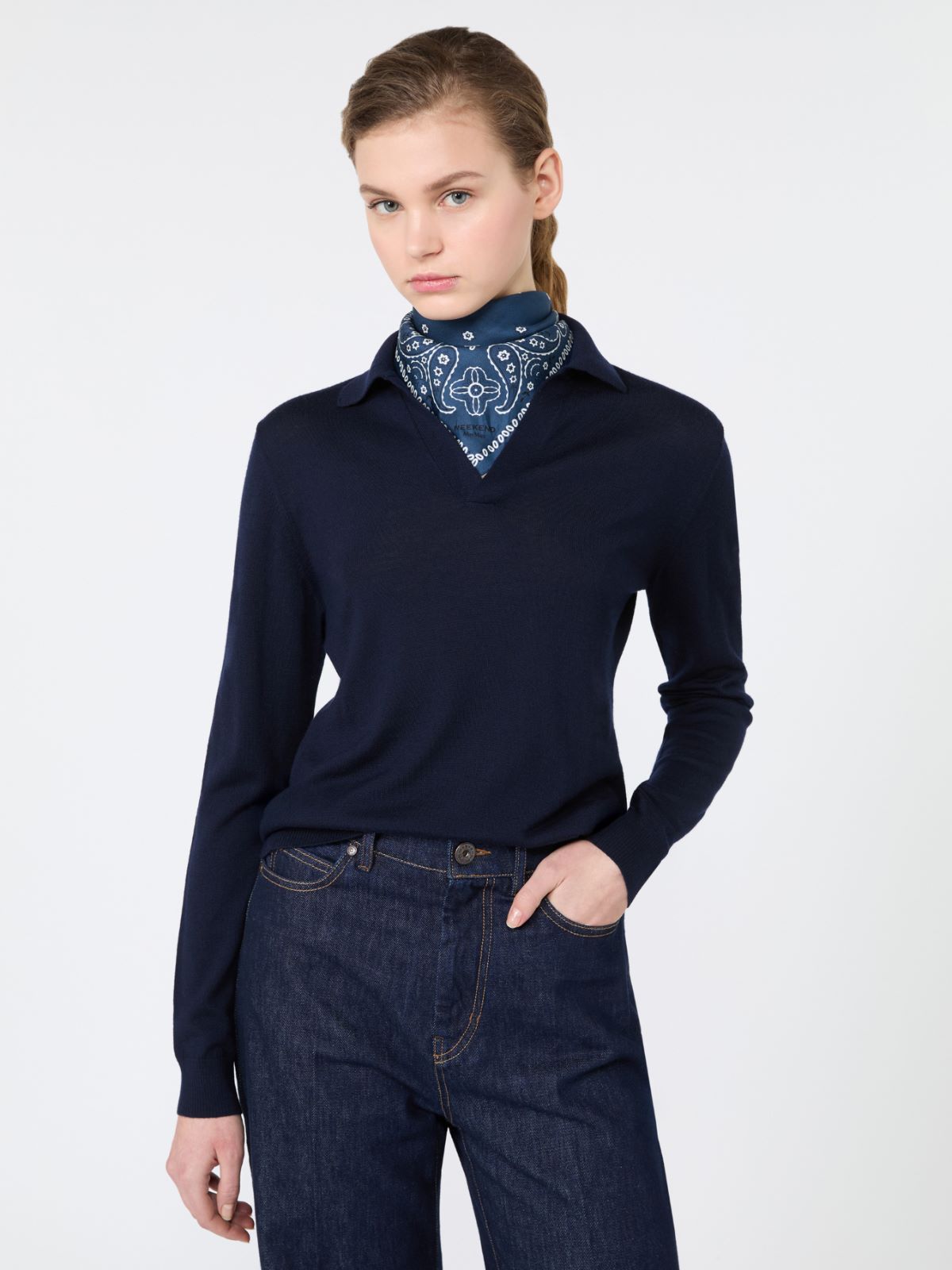 Wool and cashmere yarn polo shirt - NAVY - Max Mara - 4
