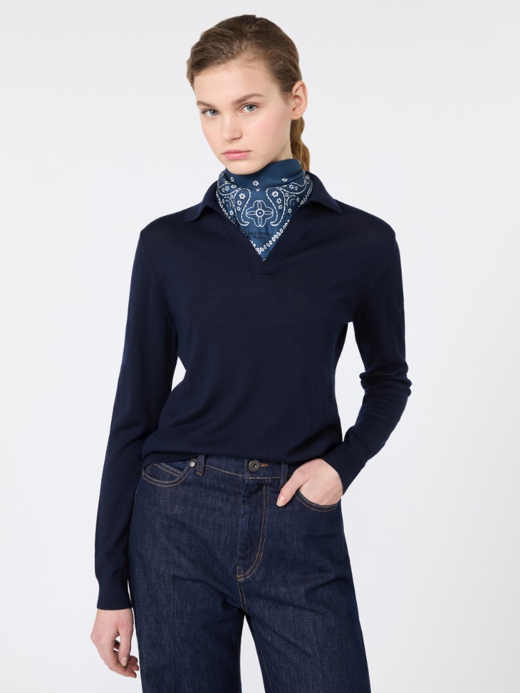 Wool and cashmere yarn polo shirt - NAVY - Max Mara - 4