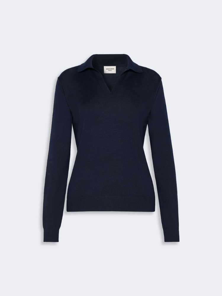 Wool and cashmere yarn polo shirt - NAVY - Max Mara - 5