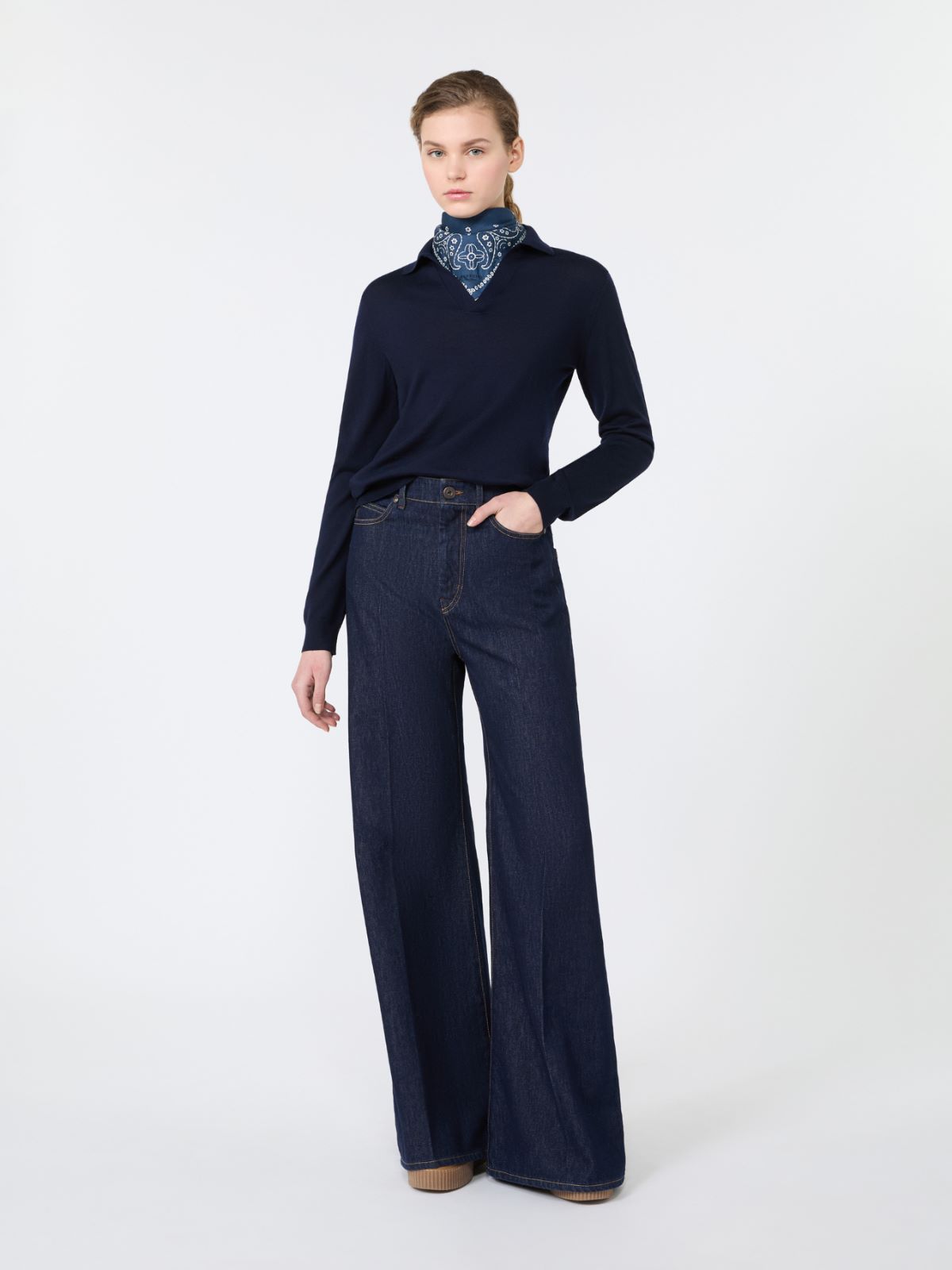 Wool and cashmere yarn polo shirt - NAVY - Max Mara