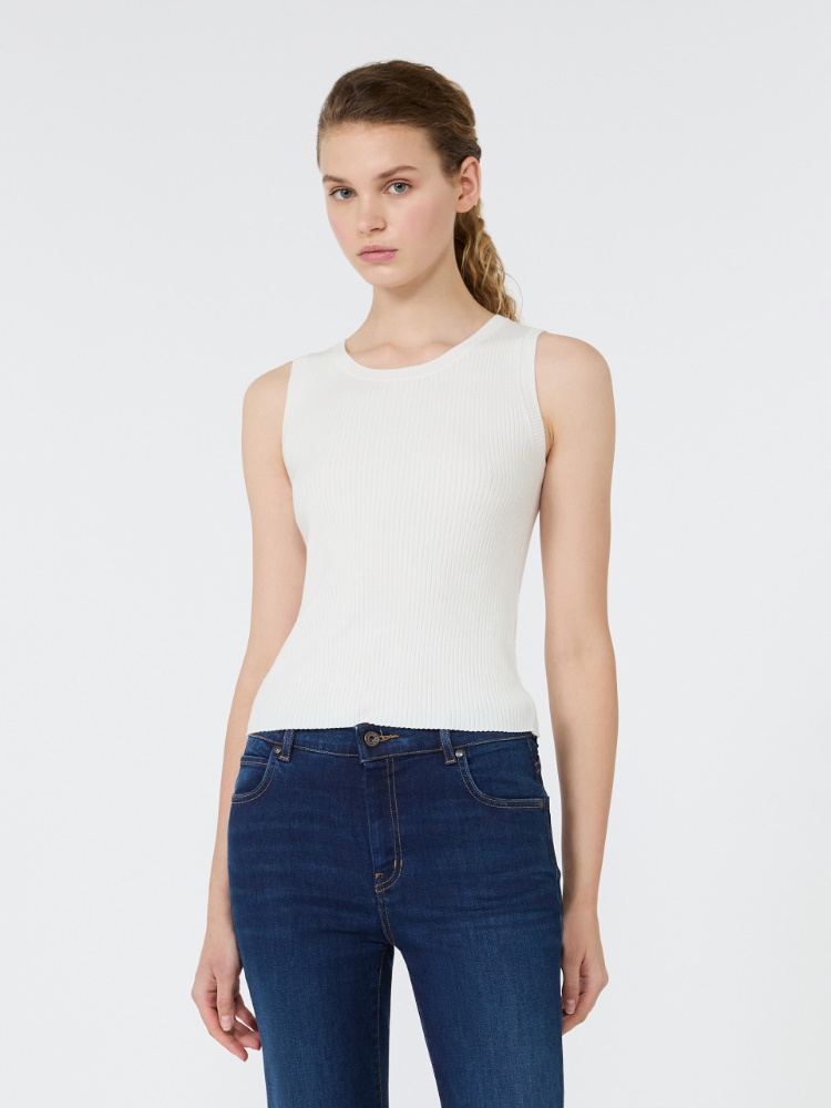Sleeveless stretch viscose sweater - WHITE - 2